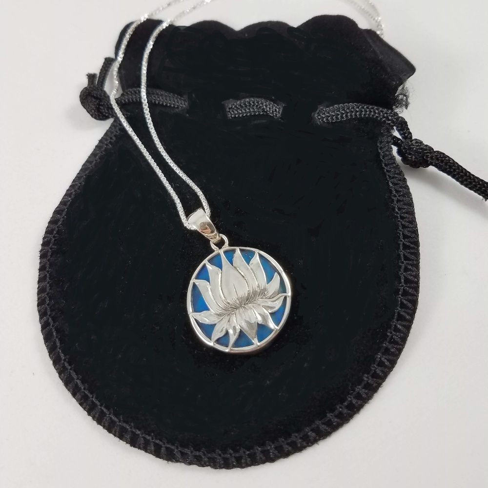 Natural Abalone Lotus Pendant in Sterling Silver